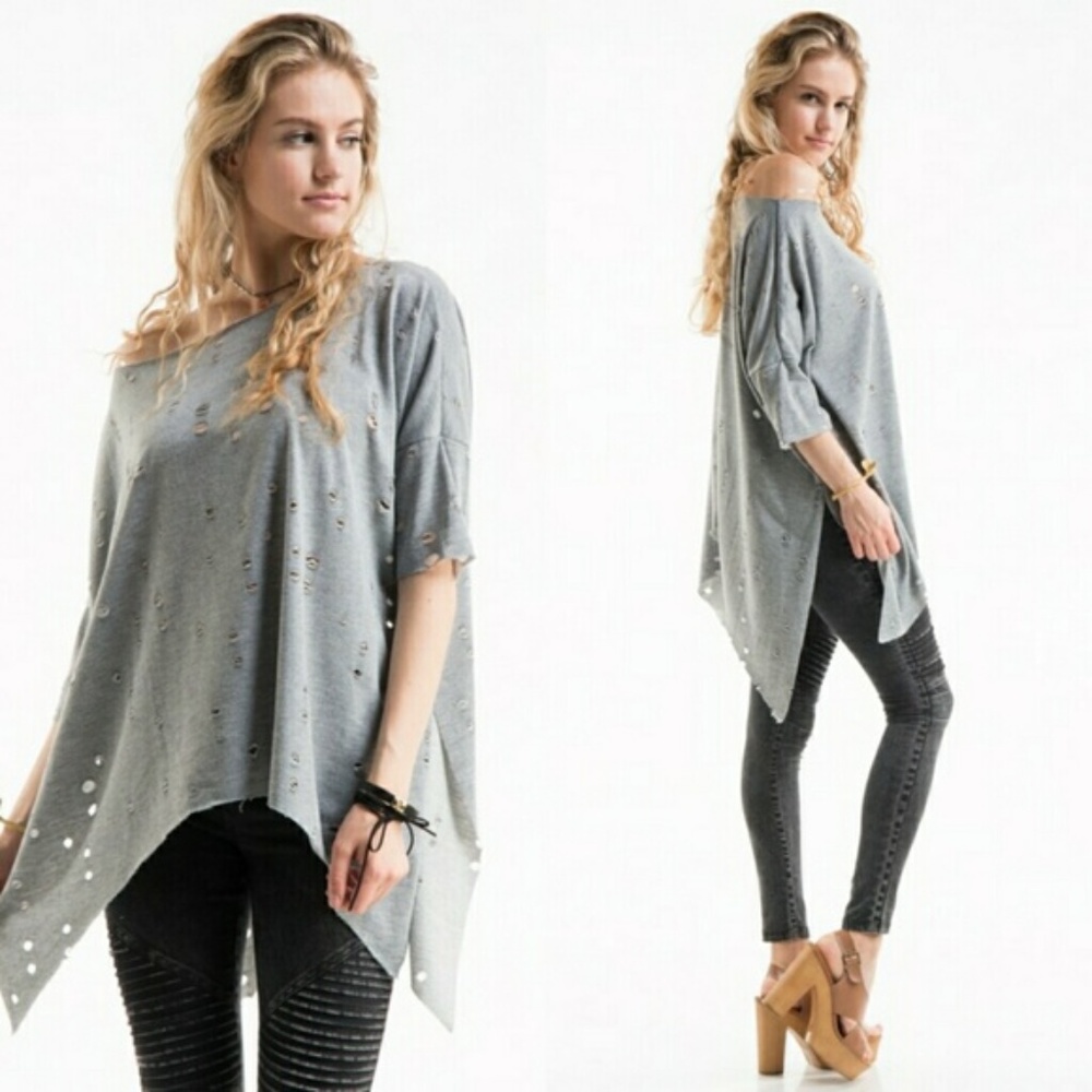 Weekend sale!off the shoulder grey distressed top